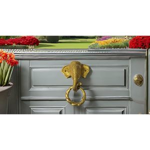 PARIJAT Artisanat Grand heurtoir de porte en laiton Ganesha et poignée de tiroir Quincaillerie Tuskar pour la décoration intérieure - Product Image 2