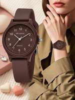 Montre ronde à quartz Ashion avec collier, bracelet, bague et boucles d'oreilles à motif de fleurs porte-bonheur (6 pièces) - Ensemble de bijoux A27019