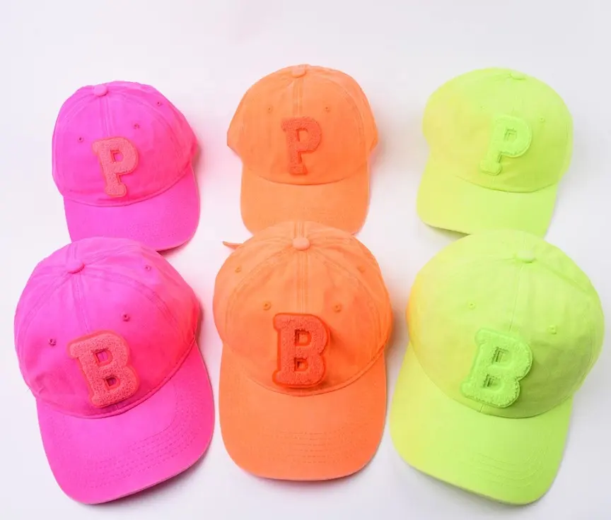 Hi Vis Neon Baumwolle Twill Baseball Cap mit Buchstaben Logo Terry Stickerei Logo