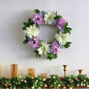 Guirnalda de Flores Artificiales de Hortensia y Dalia en Blanco y Morado Clásico, Decoración de Pared de Tela para Primavera, Verano, Hogar, Bodas y Fiestas - Product Image 1