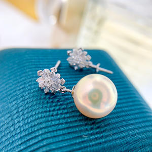 Accessoires en argent S925 pour la création de bijoux, support vide en forme de flocon de neige pour boucles d'oreilles en argent avec perles rondes de 8 à 12 mm, modèle 21111 - Product Image 3