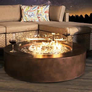 <span class=keywords><strong>Cheminée</strong></span> extérieure de forme ronde marron béton de 34 po avec pare-vent en verre pour foyer - Product Image 2