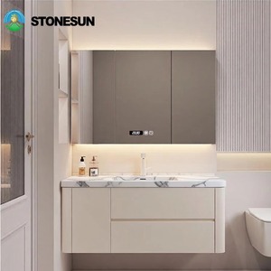Mobile Bagno Moderno StoneSun con Lavabo in Marmo Bianco Calacatta Viola per Arredamento Casa e Appartamento - Product Image 2