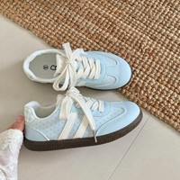 Baskets plates bleu clair pour femmes, à pois mignons, à lacets, chaussures décontractées, style doux, semelle souple, baskets de marche