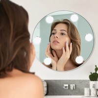 Miroir de Maquillage LED Intelligent à Cadre Métallique Rond, Style Moderne et Luxueux, avec Commande Tactile, Éclairage et Fonctionnalités Personnalisées pour Hôtels