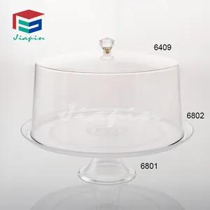 Capa de bolo transparente de plástico com botão de diamante, capa para domo com tampa e bandeja de bolo de policarbonato de 12 polegadas