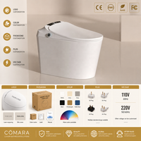 WC intelligent moderne en céramique monobloc allongé avec réservoir encastré, siège thermostatique, télécommande, évacuation en S et double chasse d'eau