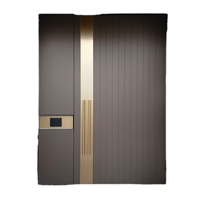 Puerta de Entrada Contemporánea de Acero Qifan con Detalles Dorados y Diseño Antirrobo, Apertura Manual, Superficie Exterior Acabada - Product Image 1