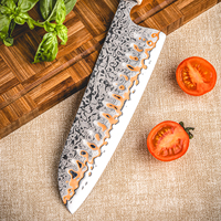 Couteau Santoku moderne de 7 pouces, couteau Santoku japonais en acier Damas à 55 couches avec manche en bois solidifié + imitation ivoire
