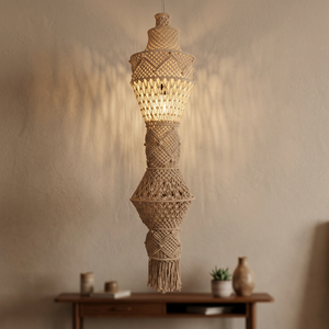 Lámpara Colgante de Techo de Macramé Bohemio, Cubierta de Luz Tejida de Algodón Ecológico con Borlas, Decoración para Sala de Estar y Hogar - Product Image 2