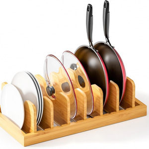 Wooden Kitchen Storage Rack For <b>Pans</b> And Cutting Boards <b>Standing</b> Type Durable Cabinet Organizer - Product Image 5