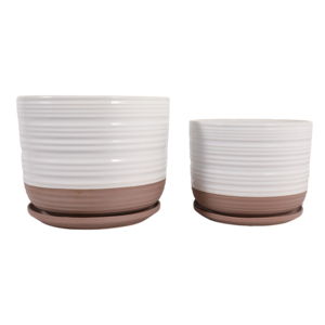 Vasi in gres con sottovaso, design testurizzato, per uso interno ed esterno, fioriere da giardino - Product Image 3