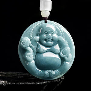 Bouddha en jadéite naturelle bleu eau, design original, style chinois, cadeau UNISEXE avec certificat d'évaluation FG87 - Product Image 1