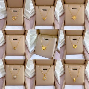 Wholesale Custom butterfly Pearl Letter Stainless Steel 18K Gold Zircon Heart Fashion Pendant Necklace <strong>Jewelry</strong> for Women - Product Image 2