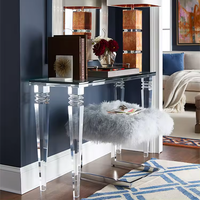 Table console moderne en acrylique transparent, avec dessus en verre et rangement pour le salon, la villa et l'hôtel.