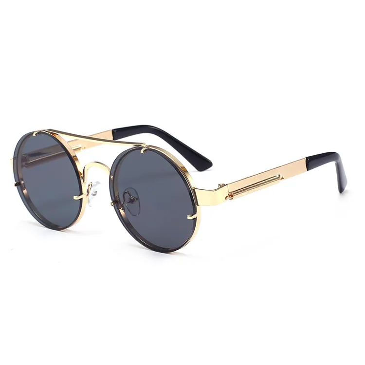 China Wholesale Women Black Blue Round Metal Eye Glasses Sunglasses