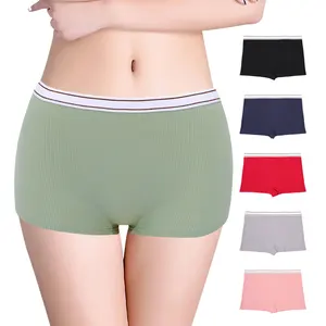 Solid pure color boyshorts ribbed cotton pink underwear ladies boxer panties for women UOKIN A8858