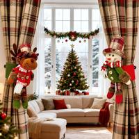 Nouvelles attaches de rideaux de Noël écologiques réutilisables, motif Père Noël, bonhomme de neige, renne, en peluche, pour décorations de fenêtre de Noël, maison, hôtel
