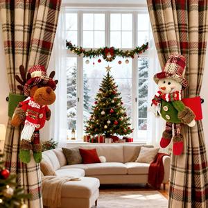 Nouvelles attaches de rideaux de Noël écologiques réutilisables 2025 – Père Noël, bonhomme de neige, renne en peluche – Décorations de fenêtre pour la maison et l'hôtel - Product Image 2
