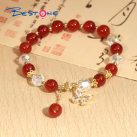 Bracelet à breloques personnalisé Bestone Carte Bélier Lion Scorpion Adaptation Papillon Bracelet à breloques Agate rouge perle ronde Bracelet extensible pour femme