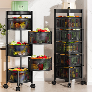 Carrito de Cocina Móvil Multifuncional de Metal Estante Organizador Vertical Giratorio para Frutas y Snacks con Cesta Cuadrada - Product Image 3