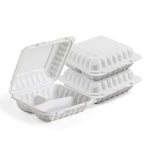 Hot Seller Clamshell Microwavable Takeout 3 Compartment Plastic Biodegradable Food Container With Hinged Lid