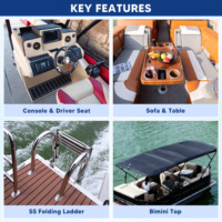 Bateau ponton de loisirs familial pour le marché australien, avec pont large, sièges de pêche, sièges lounge, auvent et moteur hors-bord