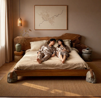 Lit de rangement en bois massif de taille standard au design japonais avec des fonctions d'économie d'espace pour les meubles de chambre à coucher pour adultes