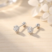Anting-anting kancing mawar perak S925 romantis, anting-anting kancing mawar bunga zirkon CZ perak sterling 925