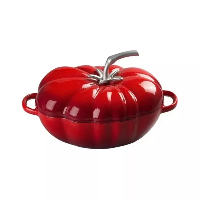 新デザイントマト型ポットキッチン調理器具27cmレッドエナメル鋳鉄キャセロール鋳鉄蓋付き