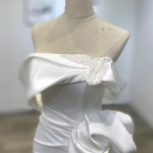 Robe de soirée blanche ivoire sur mesure, robe de bal, robes de mariée, robes de mariée Wm75 - Product Image 4