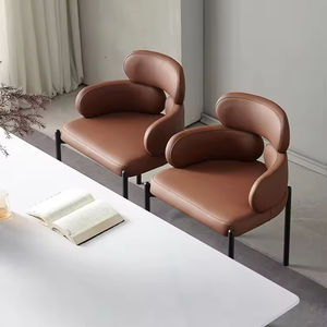 <span class=keywords><strong>Fauteuil</strong></span> moderne nordique en cuir imperméable rembourré avec pieds en métal, dossier haut, siège moelleux pour cuisine, chambre et salle à manger - Product Image 1