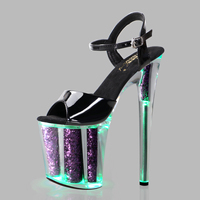 Plate-forme Flash discothèque 8 pouces Sexy fétiche chaussures talons fins 20cm femmes décapant passerelle Peep Toe paillettes grande taille modèles reine