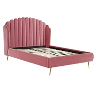 Lit rembourré moderne rose chromé avec ailes, capitonné, avec rangement, cadre en bois, sommier à ressorts, disponible en tailles King, Queen et Double