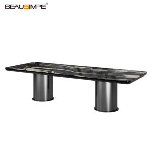 Table à manger de luxe italienne <span class=keywords><strong>Brady</strong></span> avec dessus en marbre et supports à base en métal Taille personnalisée et gravure de logo pour salle à manger haut de gamme - Product Image 1