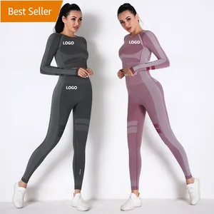 Conjunto de legging feminina de cintura alta, logotipo personalizado, esportes, ginástica, manga comprida, yoga