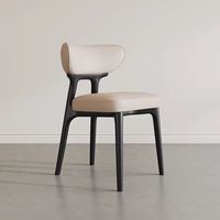 Chaise de salle à manger moderne en promotion avec revêtement en cuir PU beige et pieds en bois massif noir pour la maison, les restaurants et les hôtels L001