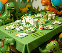 Ensemble de vaisselle jetable pour fête sur le thème des dinosaures, assiettes, gobelets et serviettes imprimés de dinosaures de dessins animés, pour anniversaire d'enfants