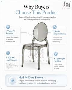 Chaise Ghost moderne en PC transparent, dossier ovale monobloc, pour mariages, banquets et événements, vente en gros usine - Product Image 3