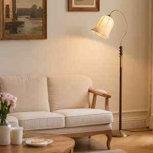 Lámpara de Pie Aisilan de Madera de Fresno Maciza + Metal + Vidrio, Diseño Vintage con Forma de Flor de Loto, Lámpara de Pie Inteligente con Atenuación - Product Image 1