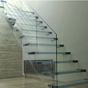튼튼한 빌라 및 아파트 사용을 위한 LED 조명 트레드 및 유리 난간 은폐 보 플로팅 계단 - Product Image 5