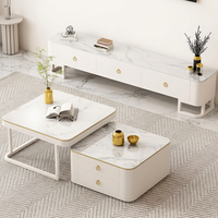 Table basse carrée simple en dalle de pierre pour salon, table à thé rétractable blanche, table de café, table centrale, mobilier