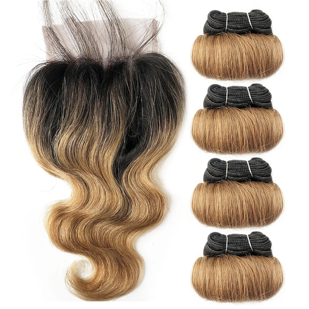 Golden Lover Wholesale Ombre Two Tone Color Short Length Vendor Afro-B Body Wave Virgin Hair Bundle With Lace Closure