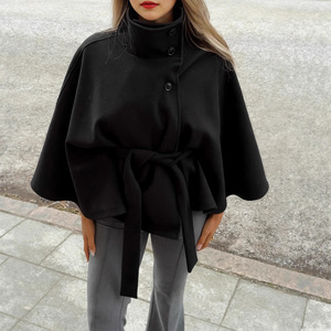 Automne hiver femmes Long manteau col montant cravate <span class=keywords><strong>sans</strong></span> manches ceinture Style <span class=keywords><strong>veste</strong></span> ample - Product Image 1