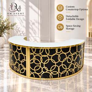 Barra de Bar Redonda Plegable Grande de Acero Inoxidable Dorado Personalizada con Panel de Diamantes Facetados y Tapa de Vidrio Templado Desmontable - Product Image 1