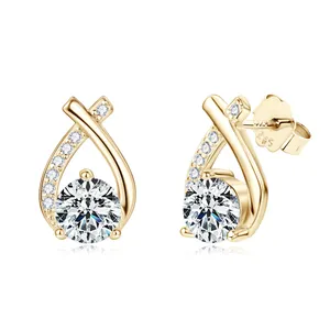 Certified Moissanite Diamond Stud Earrings 5mm 0.5carat D Color 925 Sterling Silver Fishtail Crosses Earrings For Girls