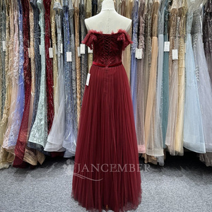 Jancember LSJA43 Vintage Borgoña Ruffle Vestidos de fiesta de noche para mujer - Product Image 3
