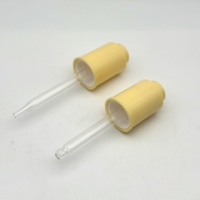 Vente en gros de bouchons compte-gouttes en plastique jaune lisse pressé 20/410 avec pipette en verre pour huile essentielle, acceptation des couleurs personnalisées