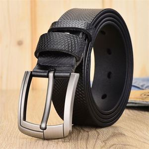 ホットセール メンズ グリッドエンボス加工 本革ベルト 金属合金ピンバックル レザーウエストベルト - Product Image 5
