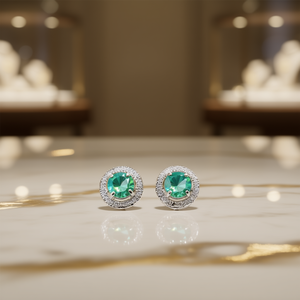 Orecchini a Perno in Argento Placcato con Zirconi Verdi Taglio Brillante Rotondo, Gioielli Classici da Donna per Feste - Product Image 2